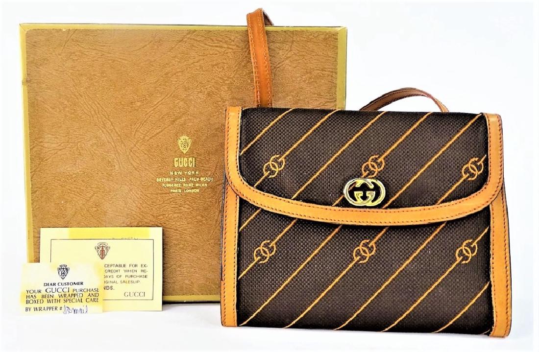 VINTAGE GUCCI LEATHER & CANVAS MONOGRAM HANDBAG (1 of 4)