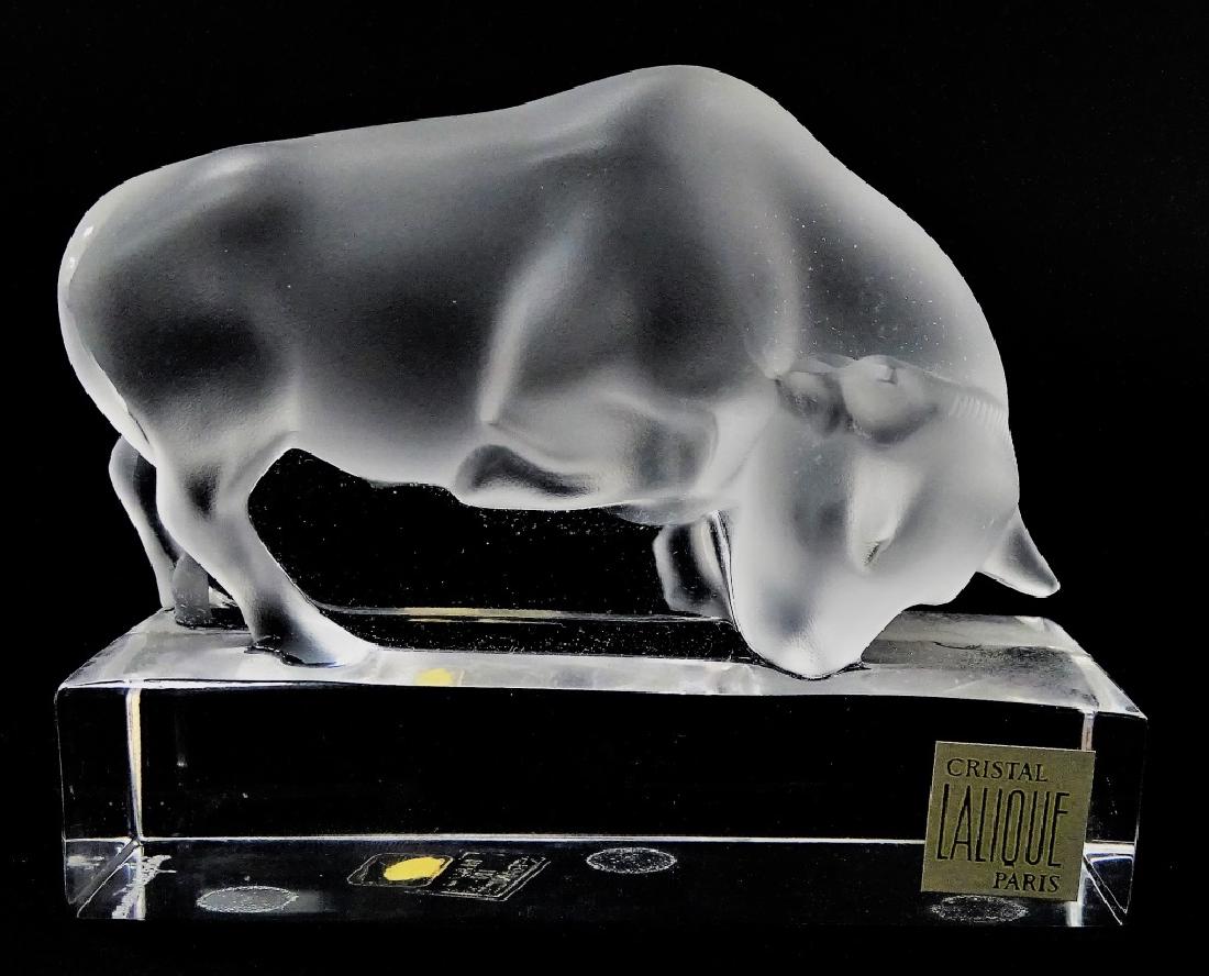 LALIQUE FRANCE CRYSTAL 'BULL' PAPERWEIGHT (1 of 3)
