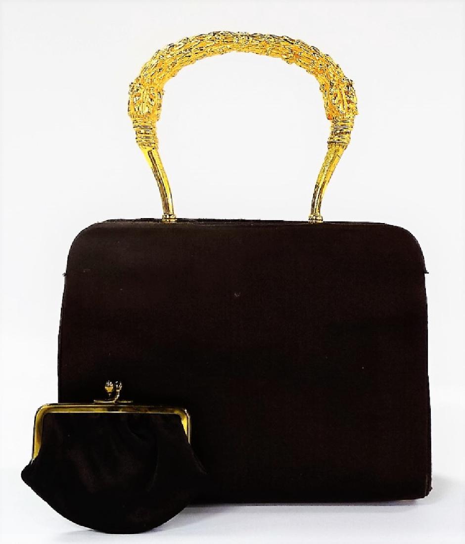VINTAGE JUDITH LEIBER BROWN SATIN HANDLED HANDBAG (1 of 7)