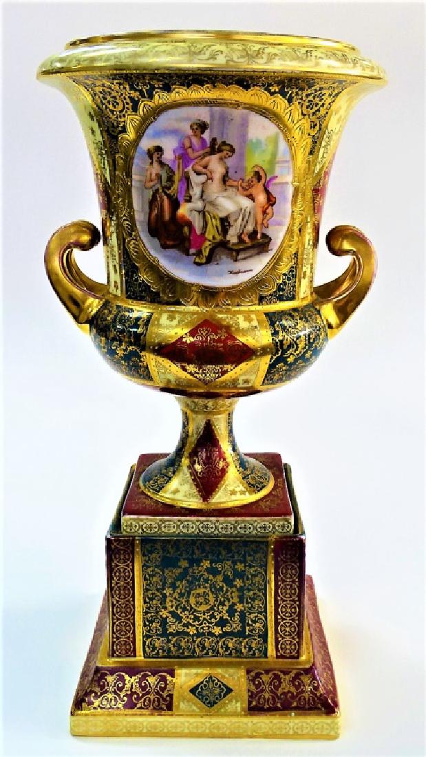 ROYAL VIENNA H/P PORCELAIN FOOTED URN ON STAND (1 of 5)