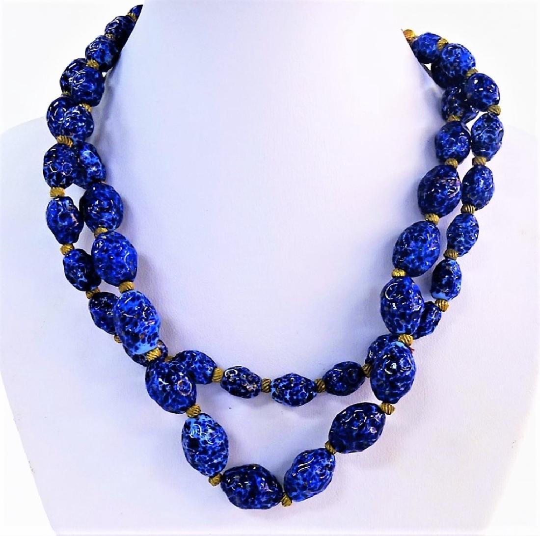 MIRIAM HASKELL DOUBLE STRAND BLUE STONE NECKLACE: Vintage 7" signed Haskell necklace, circa 1960's shipping $20 u.s. plus ins