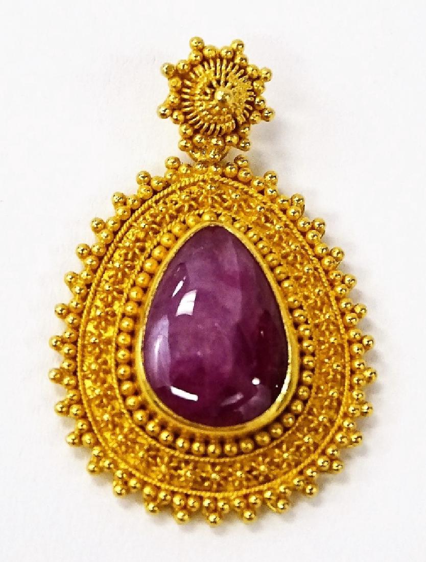 22KT YELLOW GOLD EASTERN PENDANT CABOCHON JASPER (1 of 3)