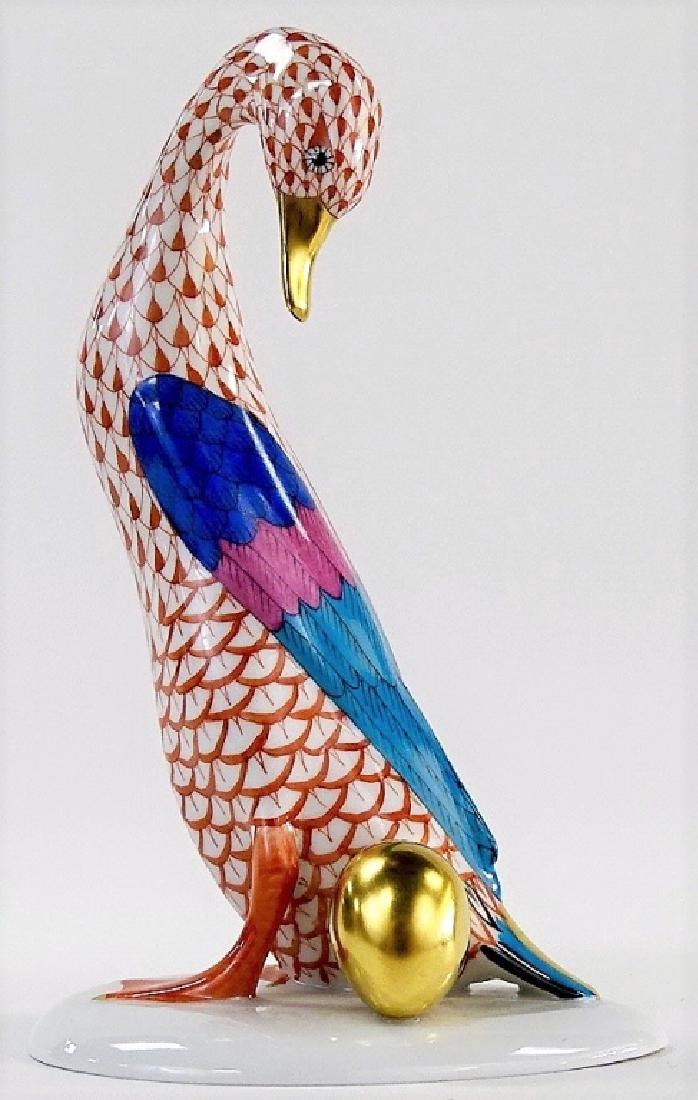 HEREND RUST FISHNET PATTERN GOOSE WITH GOLDEN EGG (1 of 3)