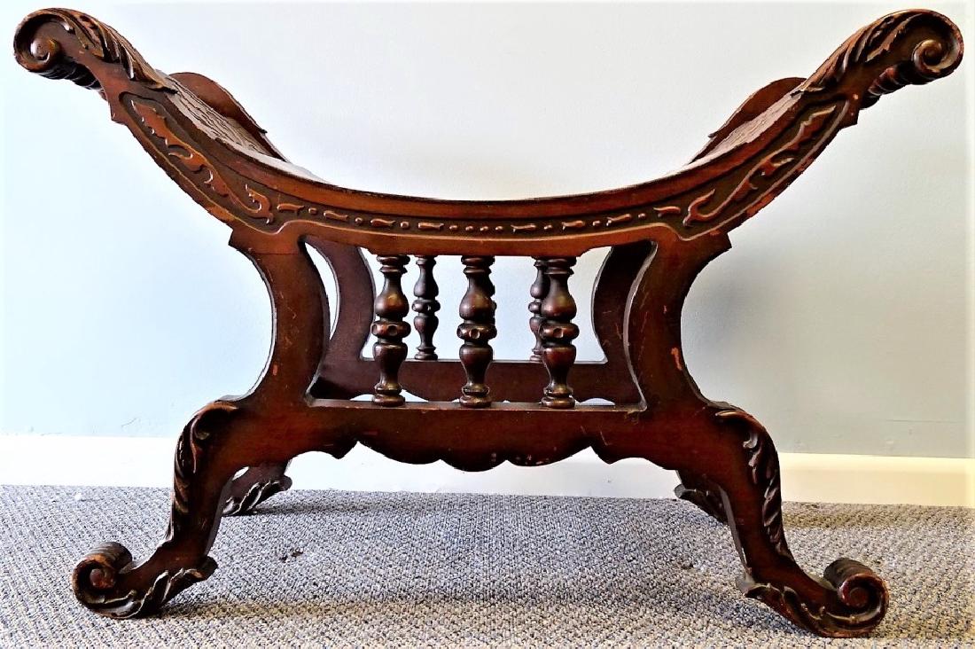 ANTIQUE HAND CARVED WOODEN BENCH: Antique hand carved wooden bench beautifully carved, Measures approx 24' tall x 35" long. Will not ship can refer local shippers.