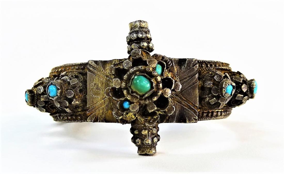 NEPALESE SILVER & TURQUOISE BANGLE BRACELETS (1 of 3)