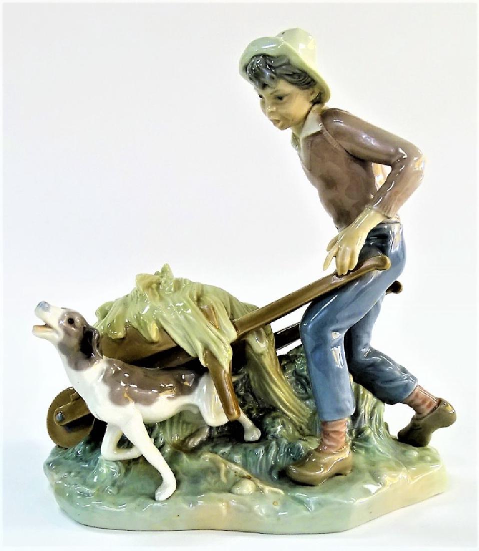 LLADRO PORCELAIN FIGURINE BOY WITH WHEEL BARROW (1 of 3)
