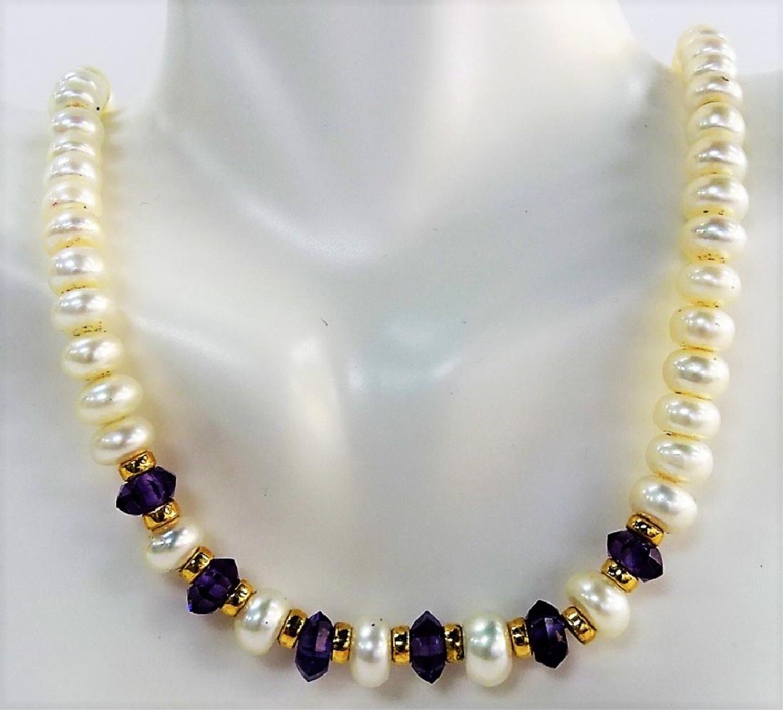 VINTAGE WHITE AYOKA PEARL & AMETHYST BEAD NECKLACE (1 of 4)