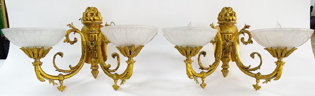 PAIR OF GOLD GILT METAL HEAVY WALL SCONCES (1 of 2)