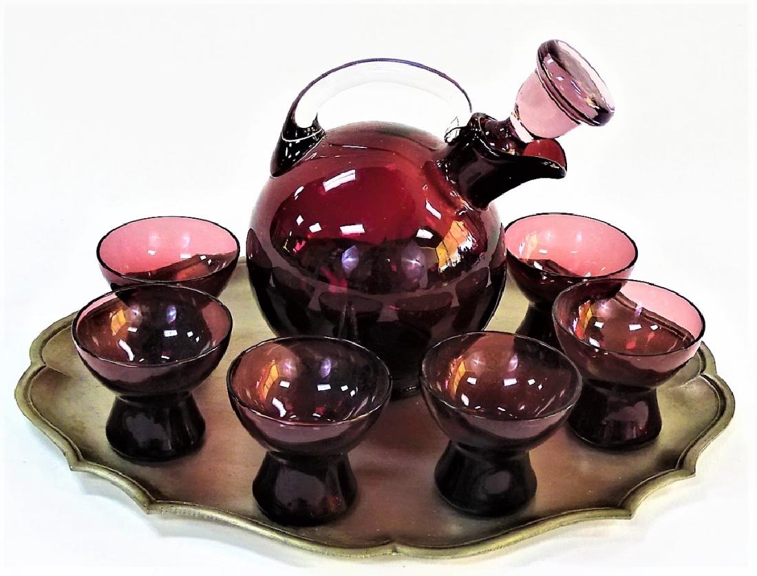 7PC ART DECO BLOWN GLASS CORDIAL SET W/ TRAY (1 of 2)