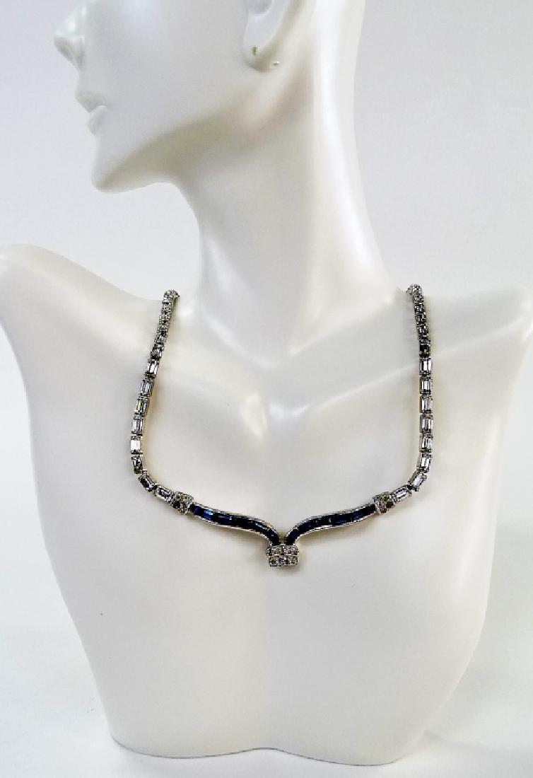 MAZER BROS. COSTUME FAUX SAPPHIRE NECKLACE: Dates to the 50's measures 14" wide. total weight of the ring is 21.2 grams, shipping u.s. to be $20 plus ins