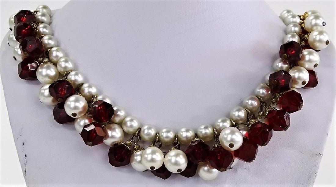 HOBE SIGNED VINTAGE DAUX PEARL AND RUBY NECKLACE (1 of 2)
