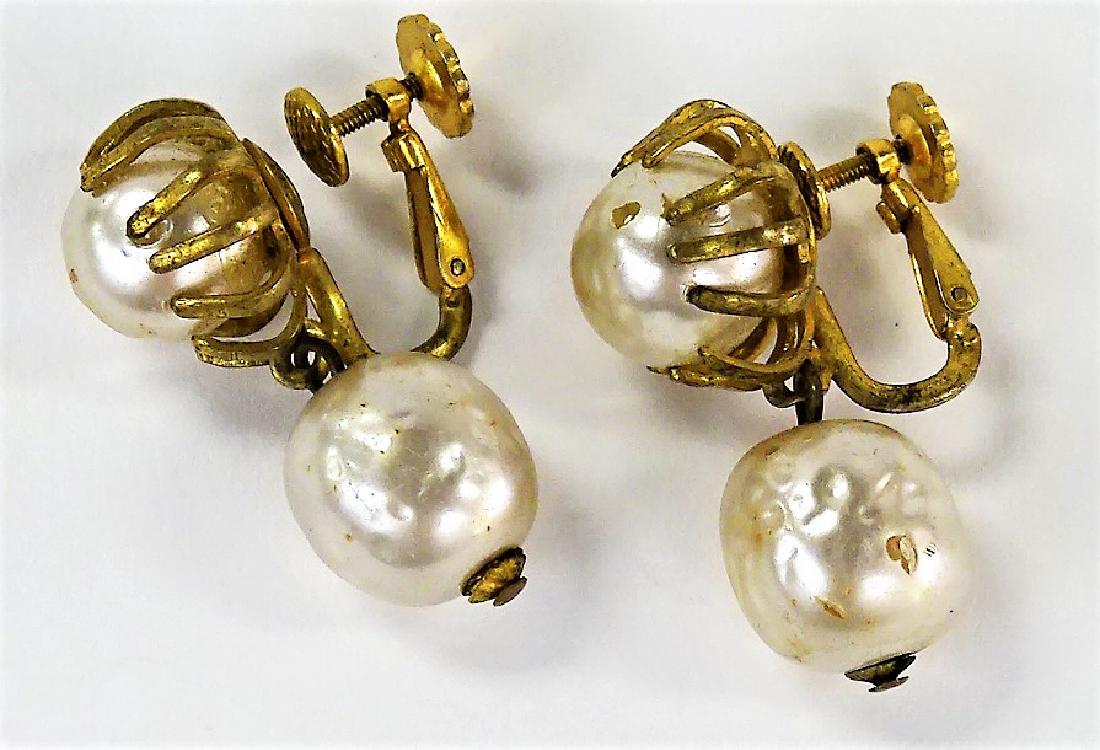 SIGNED MIRIAM HASKELL FAUX SOUTH SEA PEARL EARRING: Earrings measure about 3/4" long. shipping $20 plus ins u.s