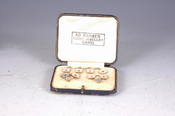 Edwardian 18k MOP Sapphire Cufflinks Stud Set
