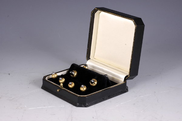 French 18k Gold Hematite Acorn Cufflinks Stud Set