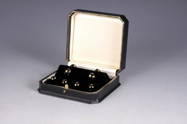 French 18k Gold Enamel Star Cufflinks Stud Set