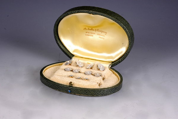 SULKA Art Deco 14k Gold MOP Seed Pearl Stud Set
