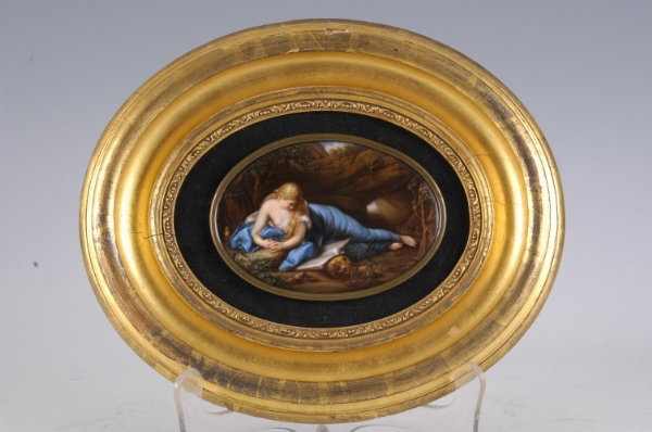 Meissen Porcelain plaque of beauty w/ blue robe