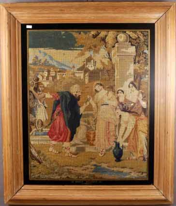 Large Signed Needlework Picture of Biblical Scene
