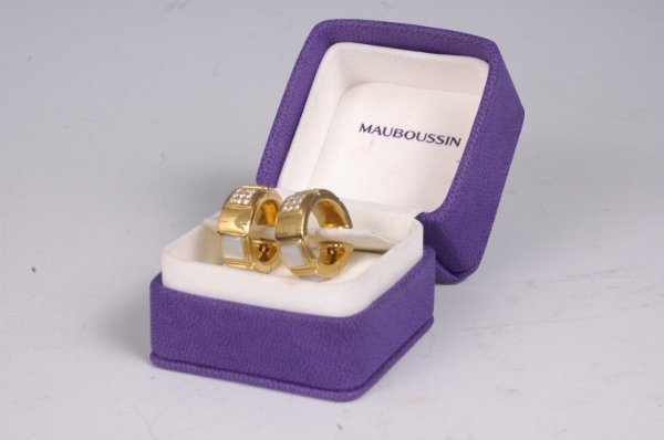 MAUBOUSSIN 18k Gold Diamond MOP Hoop Earrings