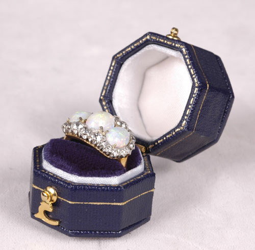 Eduardian Platinum Gold Opal Diamond Ring