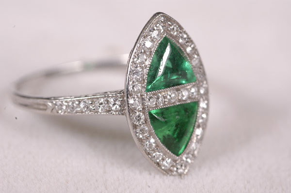 TIFFANY&CO. Deco Platinum Emerald Diamond Ring