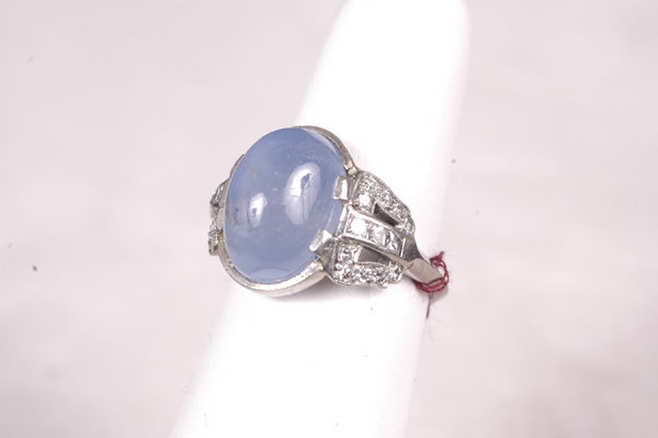 Art Deco Platinum Diamond Star Sapphire Ring