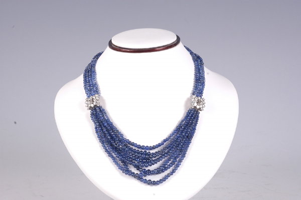 Platinum Diamond Sapphire Bead Necklace