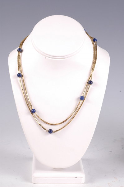 Vintage 14k Gold Lapis Lazuli Bead Necklace