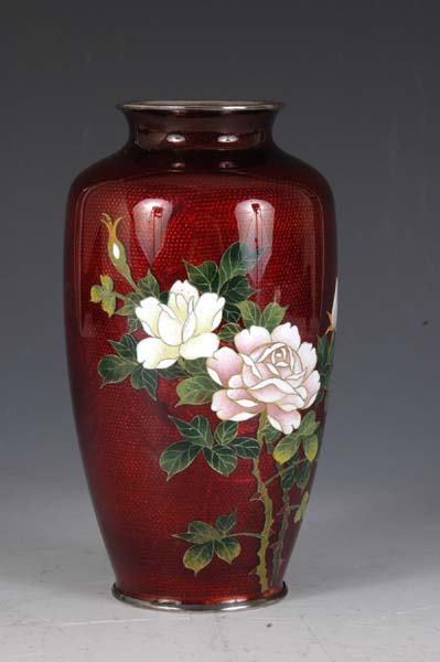 Japanese Cloisone Red Enamel Vase
