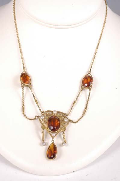 14kt Gold Art Nouveau Necklace w/ pearls, etc...