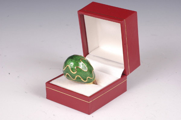 Signed David Webb Ring w/ Green Enamel