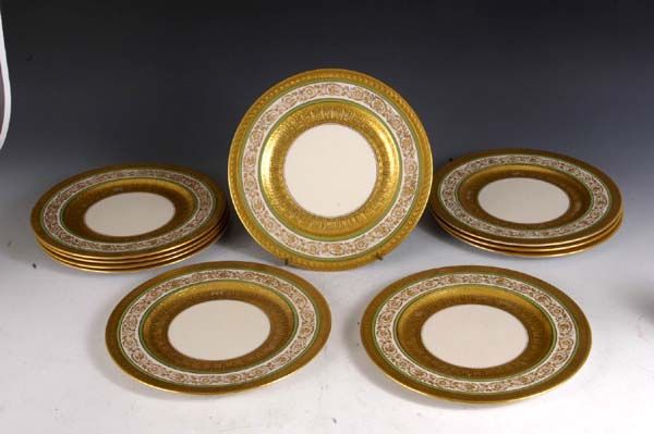 10 Gold/Green Service Plates Beleek