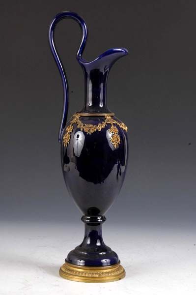 Large Cobalt Sevres and Bronze Ewer
