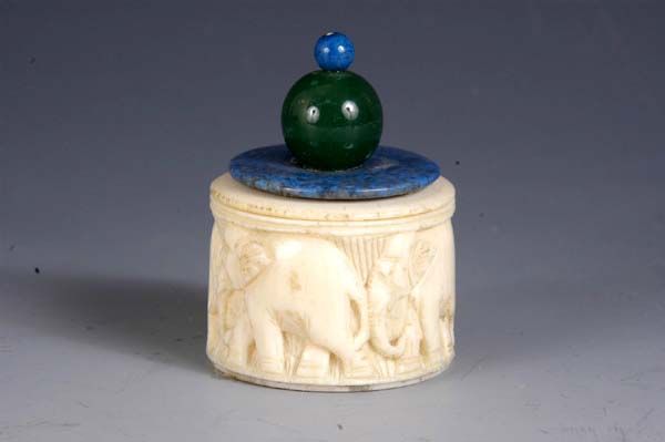 Ivory & Handstone Box w/ Silver Bottom c. 1940s