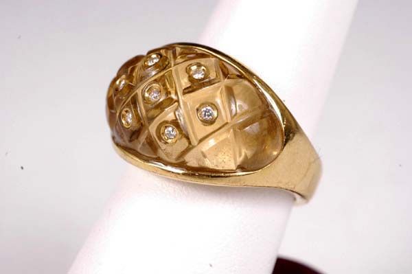 18kt Gold Citrine Ring with Diamonds