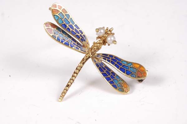 18kt Gold Enamel Dragon Fly Pin