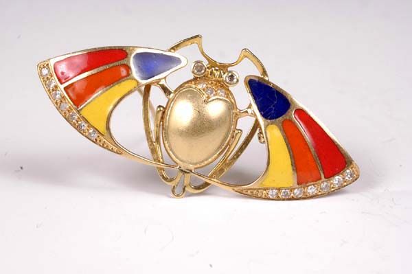18kt Gold Multi-Colored Enamel Sicada Pin