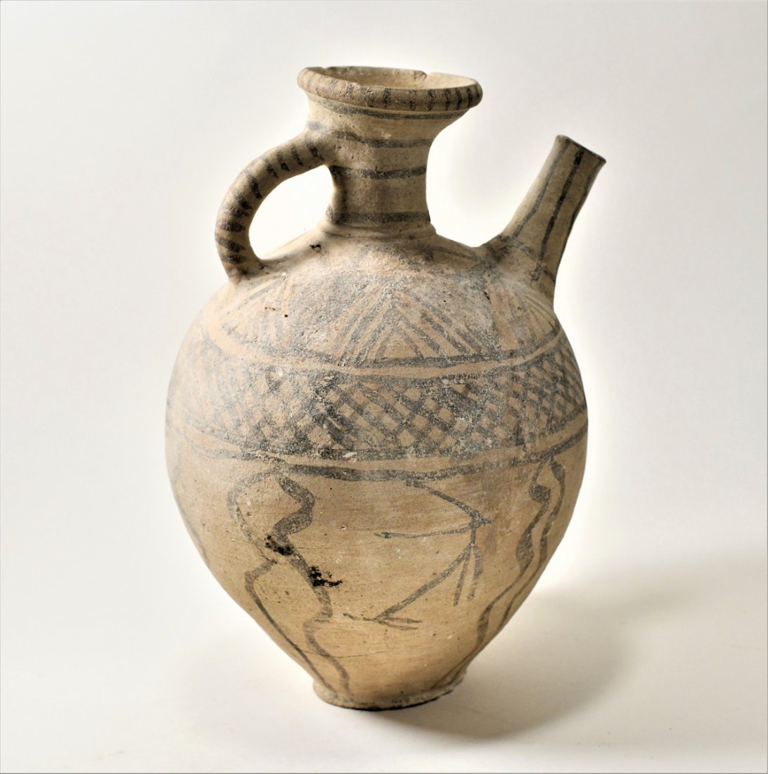 An Ancient Holy Land Decorated Spouted Pottery Jug (1 of 2)