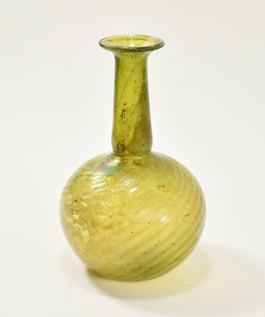A Large Roman Swirled Olive Green Flask (1 of 5)