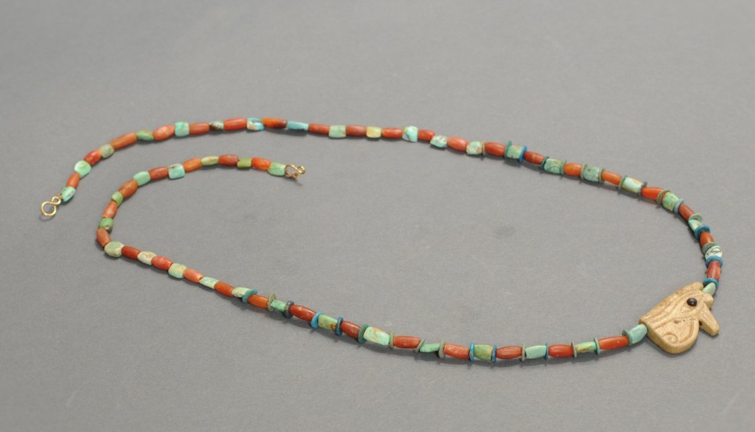 Egyptian Restrung Bead Necklace with Wedjat Eye (1 of 1)