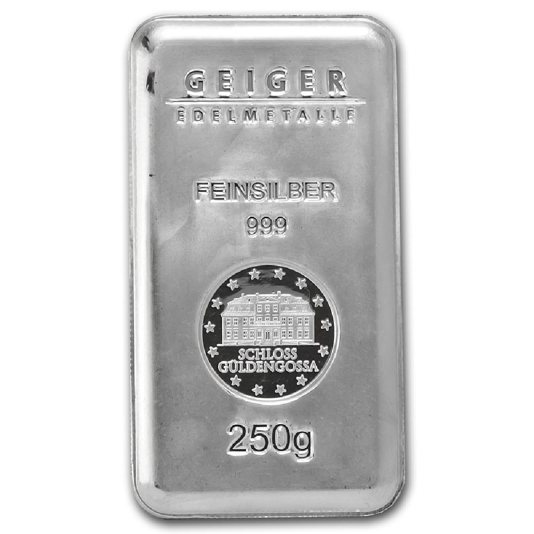Genuine 250 gram Fine Silver Bar - Geiger Security: One piece Genuine 250 gram 0.999 Fine Silver Bar - Geiger Security Series