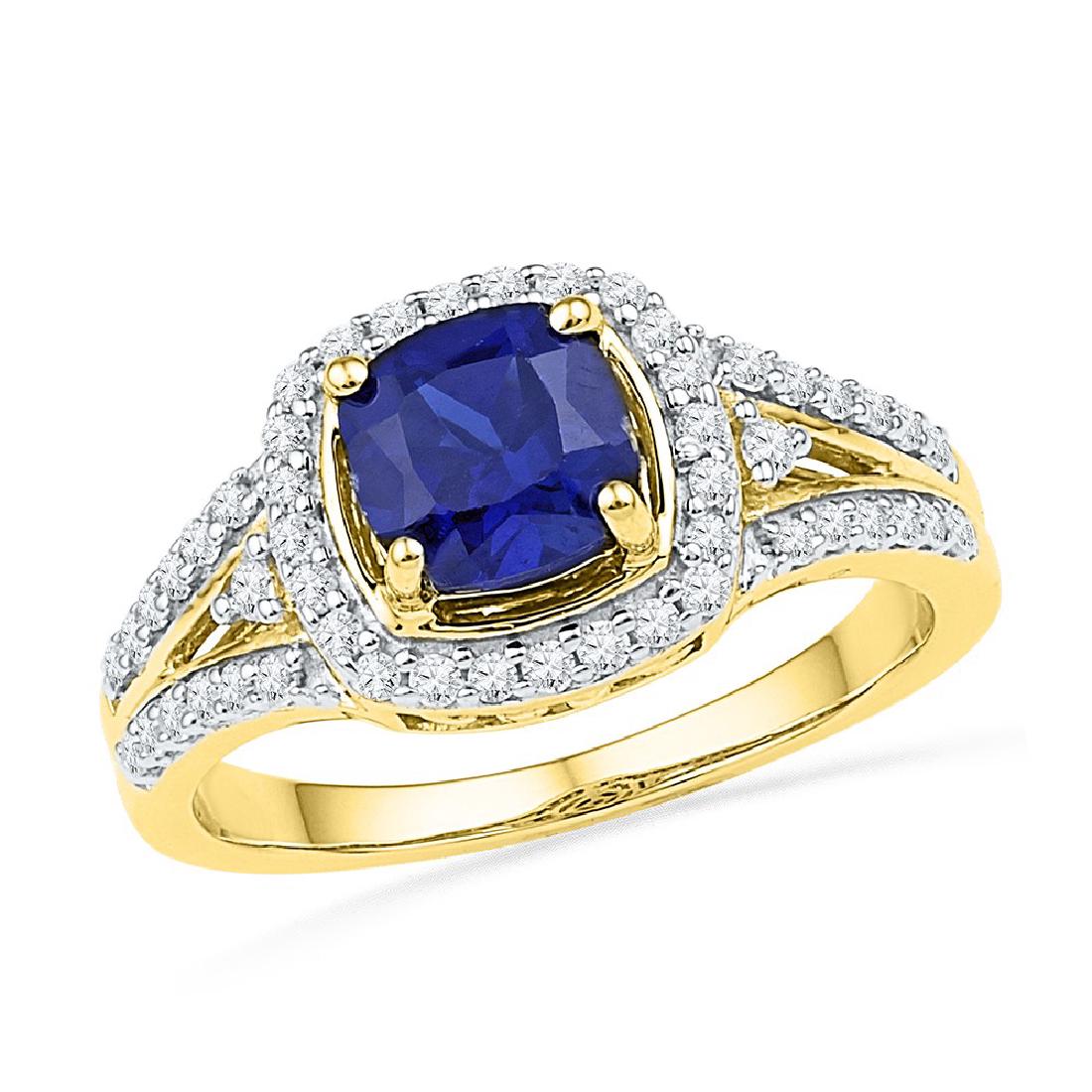 2.08 CTW Lab-Created Blue Sapphire Solitaire Ring 10K: REF-36K2W ---- SKU:GD-101173 ---- 2.08 CTW Lab-Created Blue Sapphire Solitaire Ring 10K Yellow Gold - SKU: GD101173 Manufacturer's Suggested Retail Price: $1600.00 Mainstone: 1.75 ctw Created Blue Sap