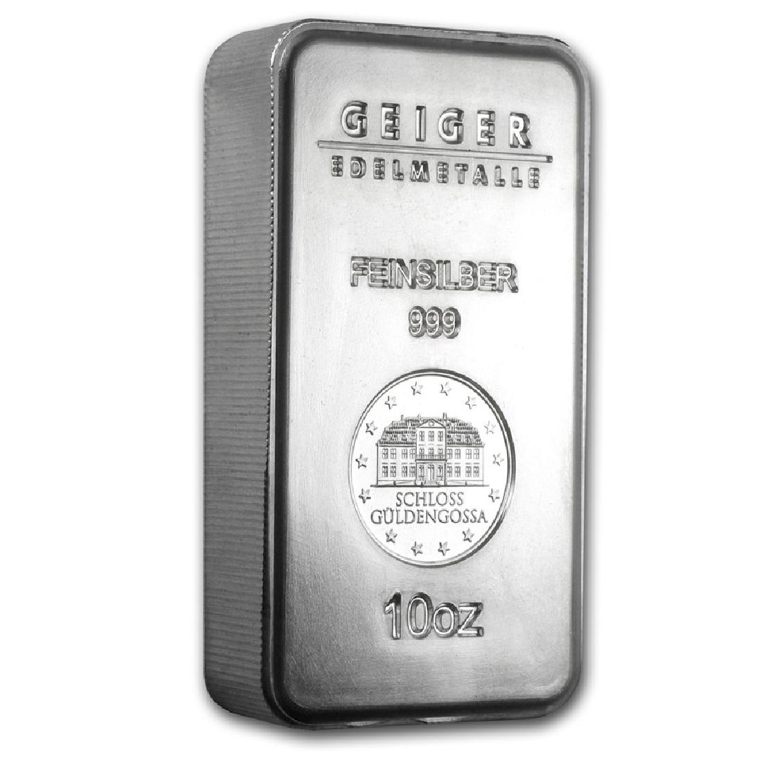 Genuine 10 oz 0.999 Fine Silver Bar - Geiger Security: SKU: 78284 - One piece Genuine 10 oz 0.999 Fine Silver Bar - Geiger Security Series
