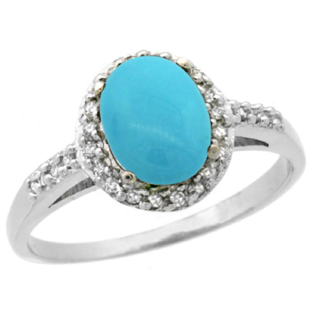 Natural 1.3 ctw Turquoise & Diamond Engagement Ring 10K: REF-27H9W ---- SKU:SC-CW918137 ---- Manufacturer's Suggested Retail Price - $900.00 ---- Natural 1.3 ctw Turquoise & Diamond Engagement Ring 10K White GoldGemstone: Natural Oval-shape Turquoise @ 1.17