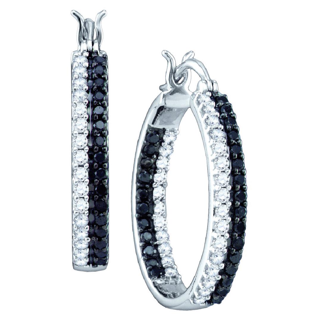 0.95 CTW Black Colored Diamond Inside-Outside In Out: REF-60V2T ---- SKU:GD-71973 ---- 0.95 CTW Black Colored Diamond Inside-Outside In Out Hoop Earrings 10K White Gold - SKU: GD71973 Manufacturer's Suggested Retail Price: $2700.00 Mainstone: .48 ctw Col