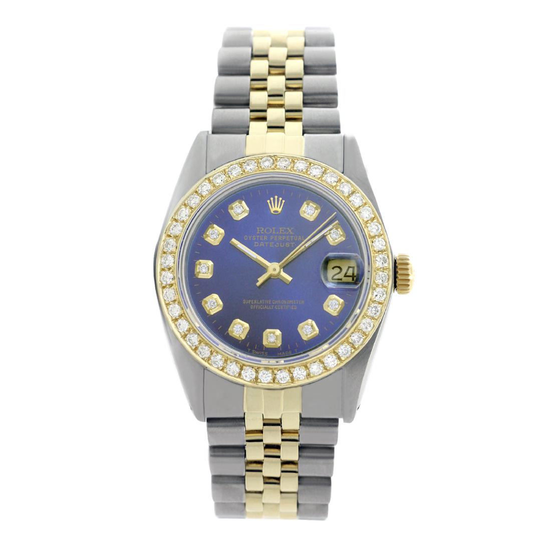 Rolex Pre-owned 36mm Mens Blue Two Tone: SKU: LA001MT009Estimated Pre-Owned Retail Price: $11600 Condition: Pre-owned / Excellent Condition Model: Rolex DateJust Gender: Mens Dial: Blue Dial Marker: 10 Genuine Diamonds Diamond Color: G-H Dia