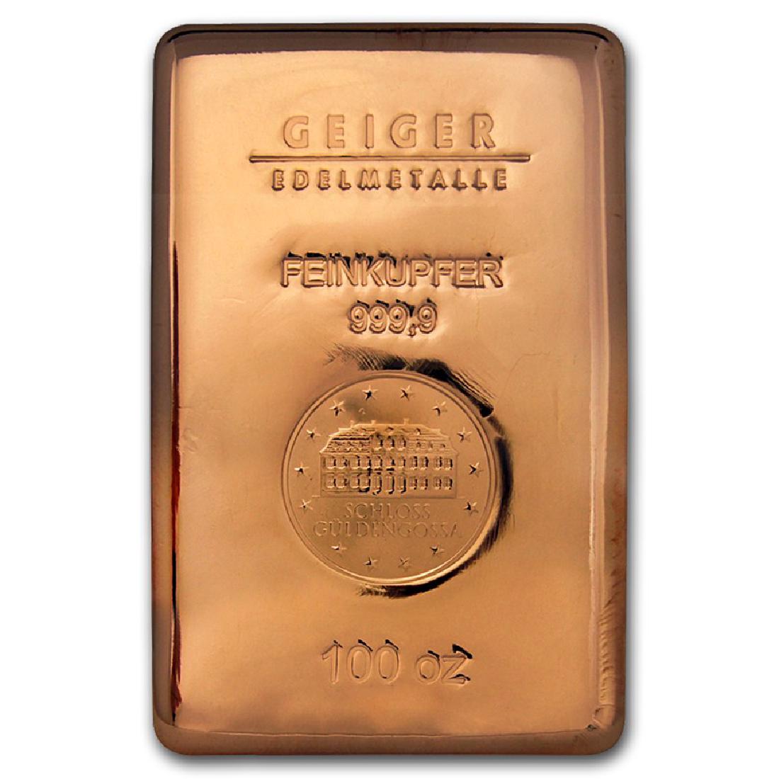 Genuine 100 oz 0.9999 Fine Copper Bar - Geiger: SKU: 103964 - One piece Genuine 100 oz 0.9999 Fine Copper Bar - Geiger Edelmetalle