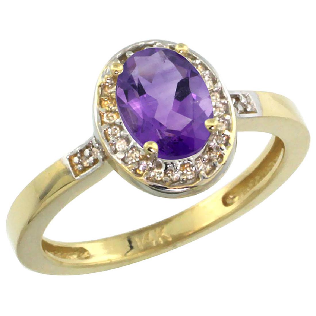 Natural 1.08 ctw Amethyst & Diamond Engagement Ring 10K: REF-25F5N ---- SKU:SC-CY901150 ---- Manufacturer's Suggested Retail Price - $800.00 ---- Natural 1.08 ctw Amethyst & Diamond Engagement Ring 10K Yellow Gold Gemstone: Natural Oval-shape Amethyst @ 1 c