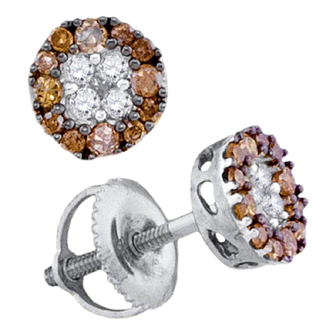 0.33 CTW Cognac-brown Color Diamond Cluster Stud: REF-16H4M- SKU: GD90201 ---- 0.33 CTW Cognac-brown Color Diamond Cluster Stud Earrings 10KT White Gold Manufacturer's Suggested Retail Price: $650.00 Mainstone Type: Colored Brown Diamond @ 0.18ct Mai