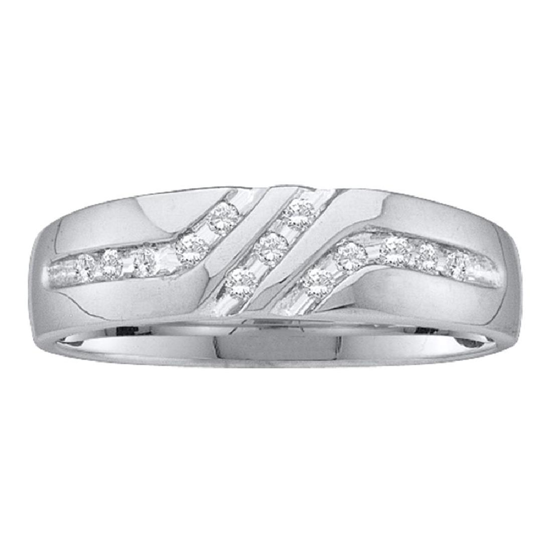 0.12 CTW Mens Channel-set Diamond Triple Row Wedding: REF-14K9W- SKU: GD22603 ---- 0.12 CTW Mens Channel-set Diamond Triple Row Wedding Ring 10KT White Gold Manufacturer's Suggested Retail Price: $590.00 Mainstone Type: Diamond @ 0.12ct Mainstone Color: 